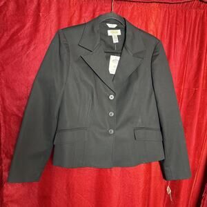 Talbots Blazer Jacket Women's Petite 10p Black Three Button Lined Career Office